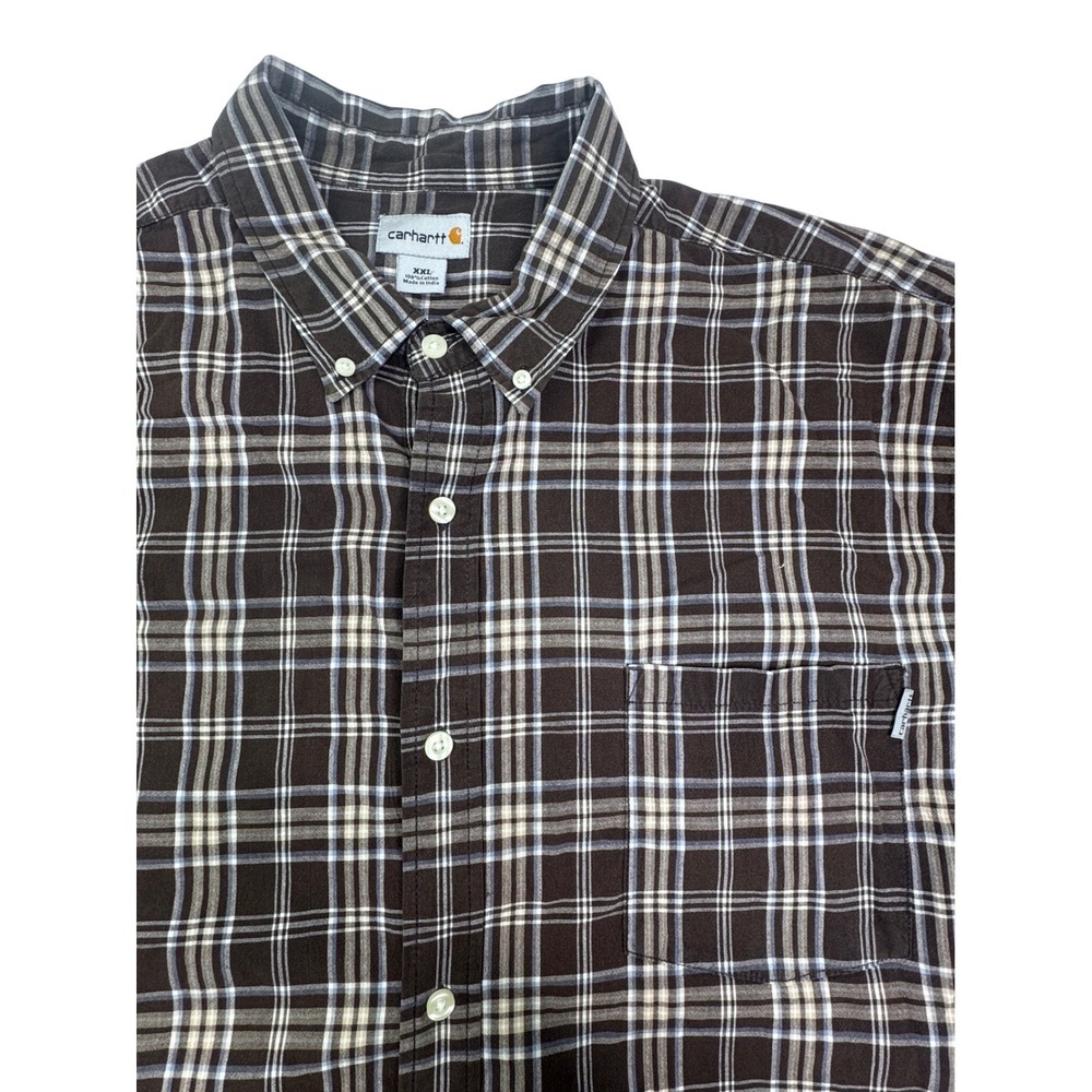 Carhartt Mens‎ XXL Brown Plaid Short Sleeve Button Down Shirt S277 DKB Workwear